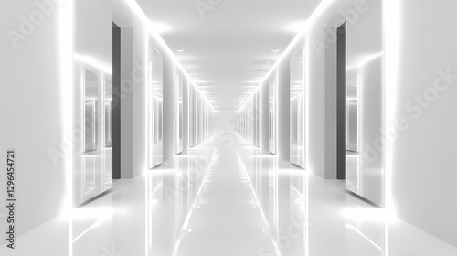 Modern symmetry: futuristic infinite mirror hallway with bright lights ai. Infinity Mirror Corridor. Illustration
