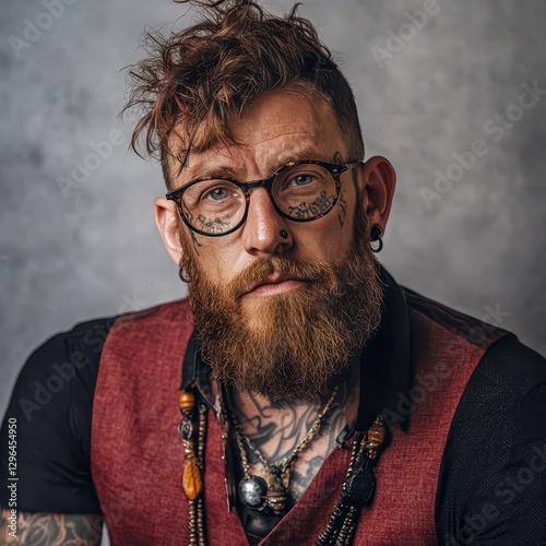 Stylish man with a beard and glasses in portrait