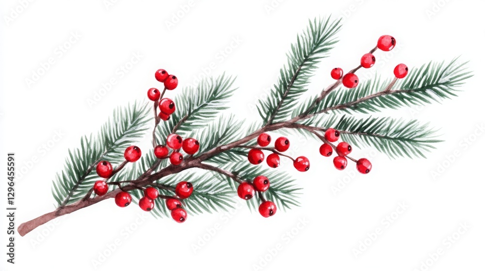Tree branches with red berries on a white background Tree branches with red berries on a white background