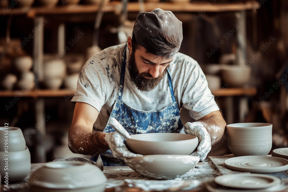 A man working on the pottery work. Good for any project. A man working on the pottery work. Good for any project.