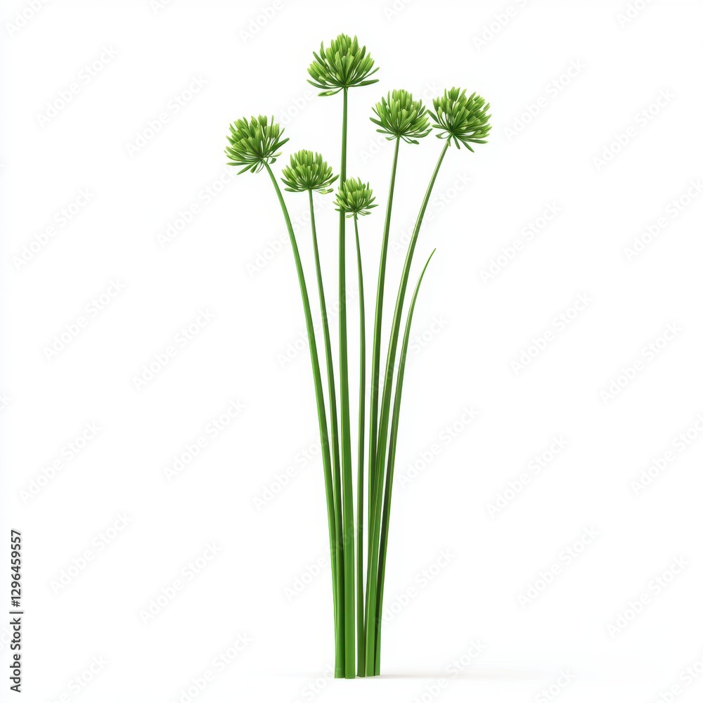 Fototapeta premium Fresh Green Plant Stems with Round Buds on White Background