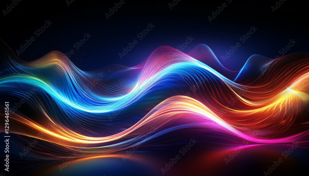 Fototapeta premium colorful abstract waves with glowing light on dark background