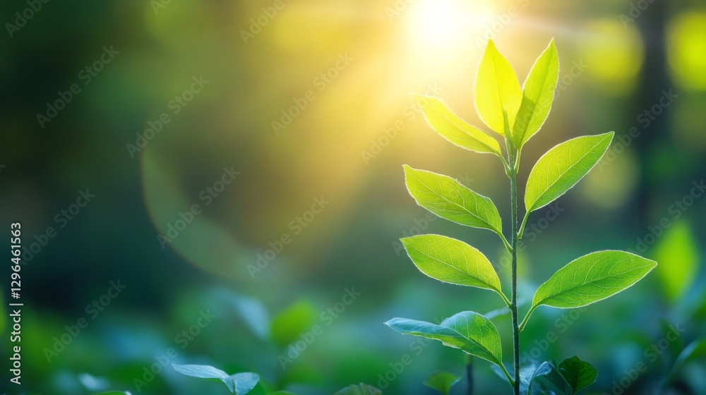 Close-up of healthy green leaves on a young tree, with soft sunlight filtering through, representing the growth and hope in reforestation efforts Close-up of healthy green leaves on a young tree, with soft sunlight filtering through, representing the growth and hope in reforestation efforts