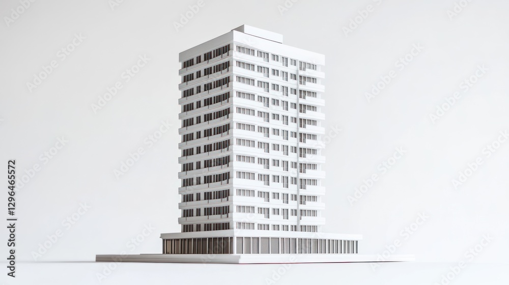 Fototapeta premium White apartment building model, studio shot, minimalist background, architectural design (2)