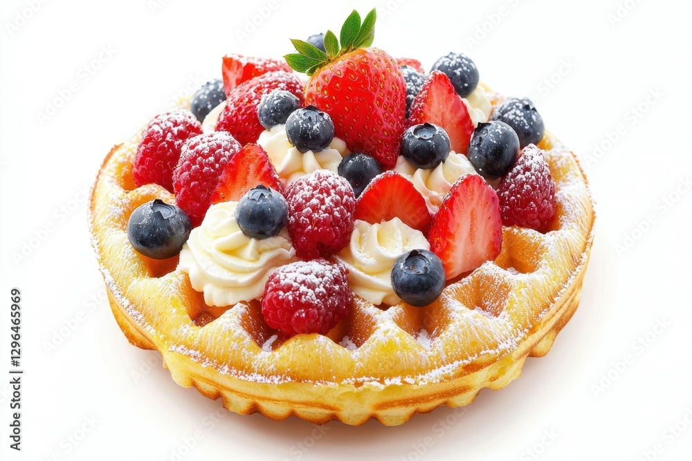 Belgian Waffles (Belgium) A golden Belgian waffle topped with whipped cream, fresh strawberries, blueberries, and a drizzle of maple syrup. Belgian Waffles (Belgium) A golden Belgian waffle topped with whipped cream, fresh strawberries, blueberries, and a drizzle of maple syrup.