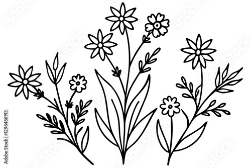 Delicate Wildflower Line Art Vector for Rustic Wedding Design

