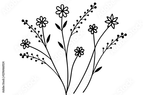 Delicate Wildflower Line Art Vector for Rustic Wedding Design

