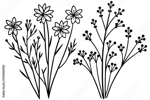 Delicate Wildflower Line Art Vector for Rustic Wedding Design

