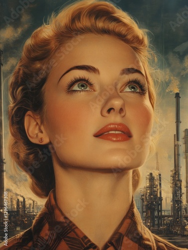 Industrial hopeful: soviet era woman in propaganda art amidst industrial landscape
