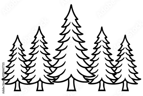 Detailed Line Art of Pine Tree Forest for Nature and Outdoor Designs


