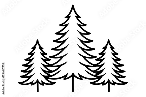 Detailed Line Art of Pine Tree Forest for Nature and Outdoor Designs

