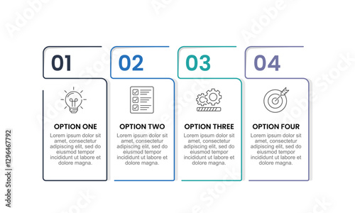 Simple line infographic with 4 numbers options. ​Presentation, Banner, Plan and Report. Vector illustration.