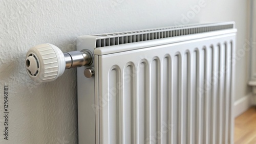 Wallpaper Mural Close-up view of a modern, efficient home heating system radiator, featuring a sleek white finish and a thermostatic valve for precise temperature control Torontodigital.ca