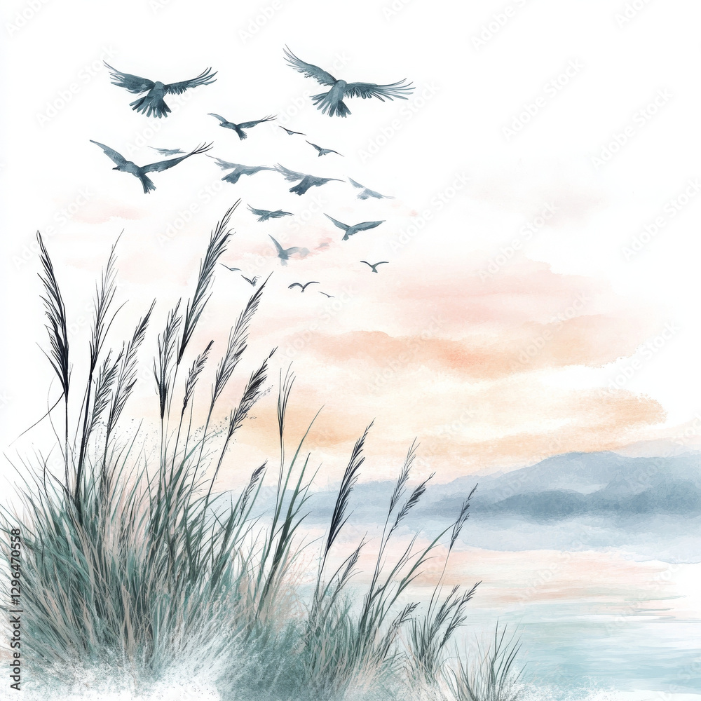 Obraz premium Illustration, painted water color brings calming zen to viewer