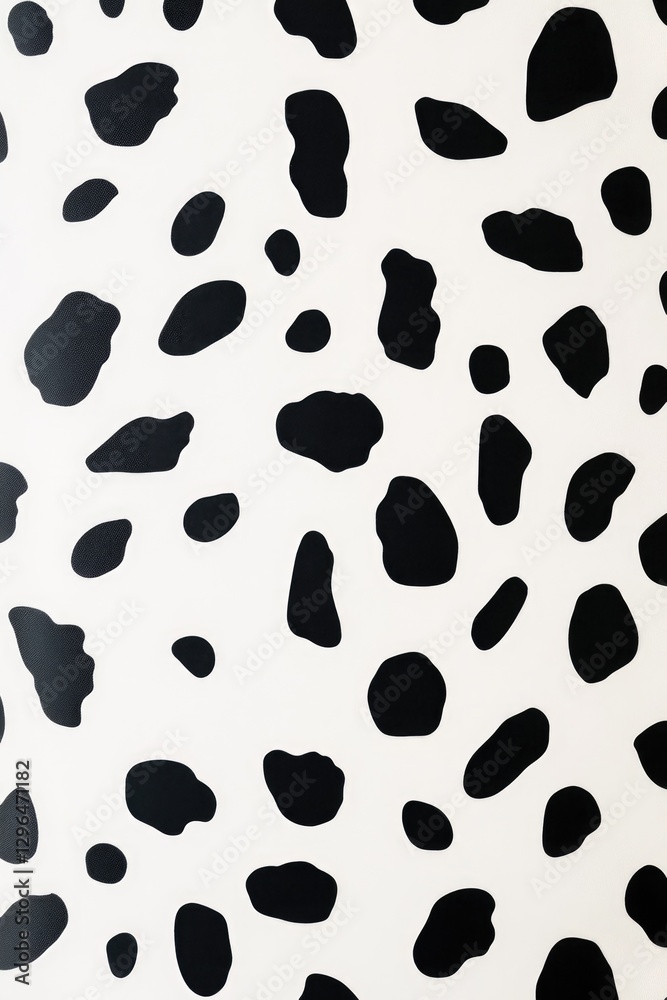 Fototapeta premium A close up of a cow with a black and white pattern. The cow has a unique and interesting appearance, with its spots creating a striking contrast against the white background
