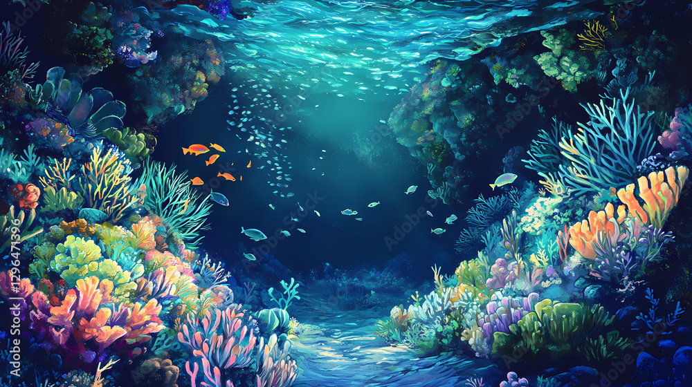 Naklejka premium enchanting underwater coral reef garden