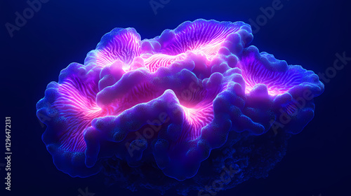 Fototapeta Naklejka Na Ścianę i Meble -  Glowing coral reef design concept for photo stock features bioluminescent elements on a deep blue background. Bioluminescent Coral Reef. Illustration