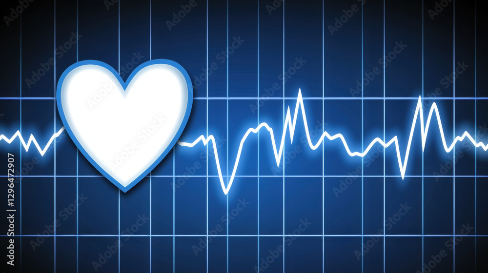 Heart symbol on blue background with heartbeat line, representing health and vitality Heart symbol on blue background with heartbeat line, representing health and vitality