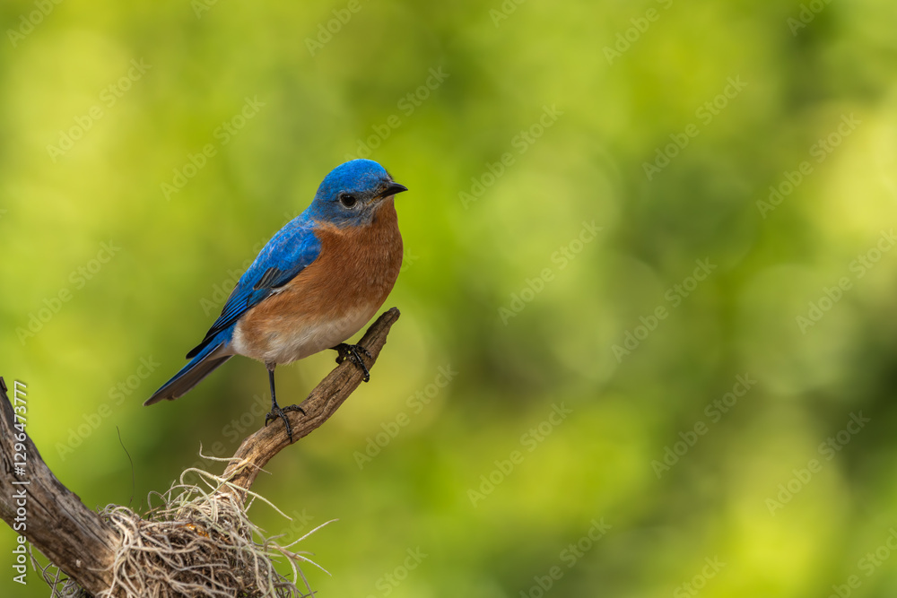Male Eastern Bluebird perched on a branch of a tree Male Eastern Bluebird perched on a branch of a tree