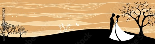 Wedding couple silhouette landscape background