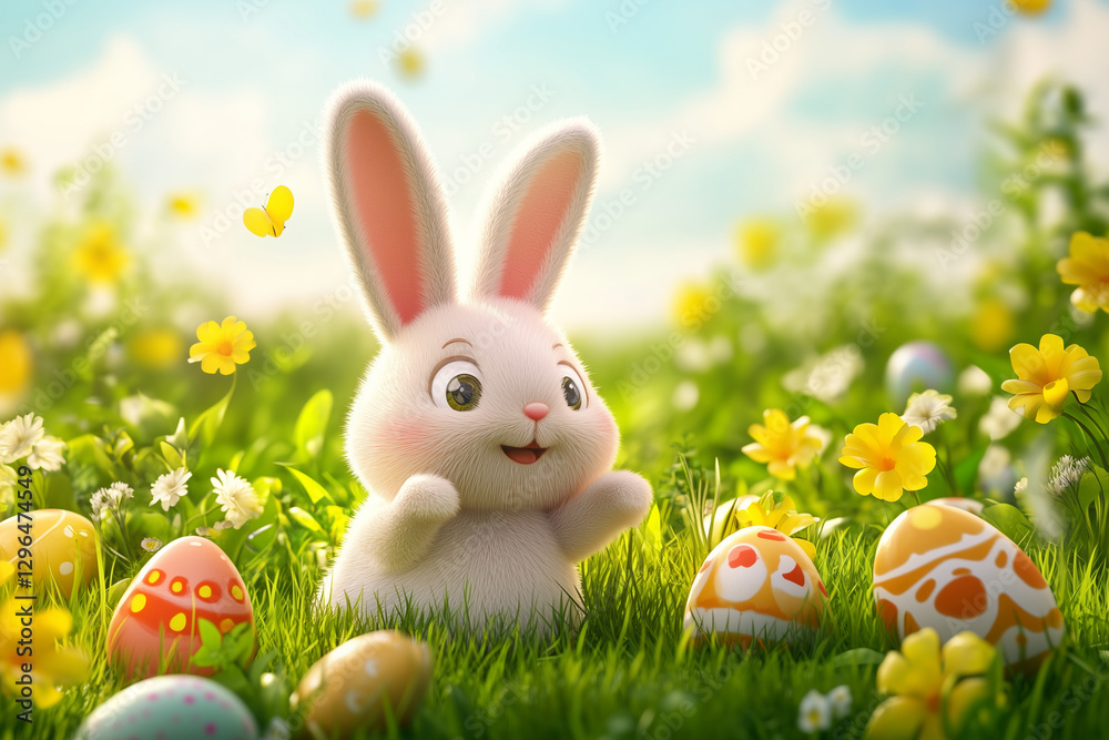 Fototapeta premium a beautiful easter illustration on a colorful and captivating background, with chocolates, rabbits and sweets