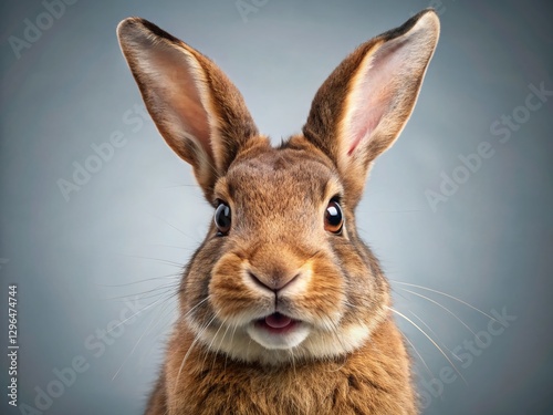 Funny Ugly Easter Bunny Rabbit with Two Teeth, Asymmetrical Ears - Stock Photo photo