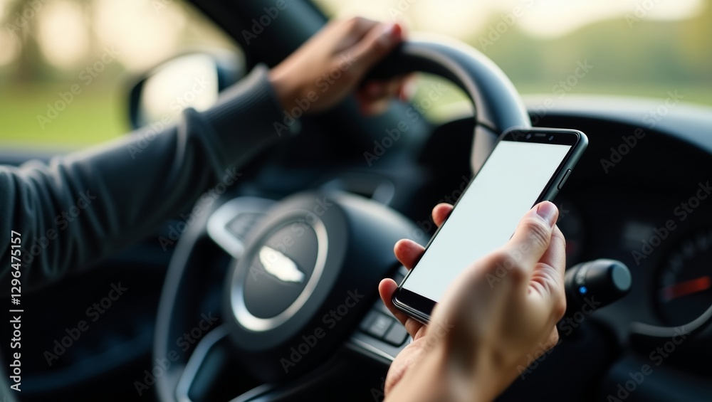Distracted Driving, Using Smartphone, Speaking on the Phone White Driving by the Wheel, Irresponsible Driver or Reckless Driving Distracted Driving, Using Smartphone, Speaking on the Phone White Driving by the Wheel, Irresponsible Driver or Reckless Driving