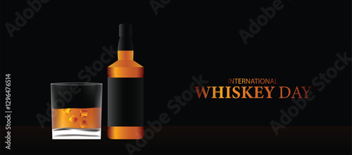 International Whiskey Day 27 March bottle with glass vector poster