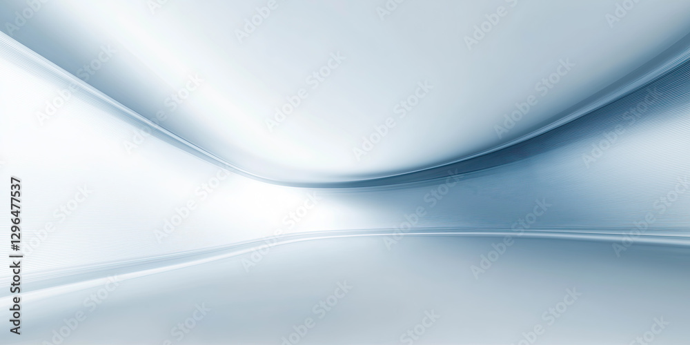 Fototapeta premium Futuristic abstract background. Blue color tone of ceiling and floor. Soft smooth light, abstract shape, curve line, fade color gradient. Nobody empty space in modern room suit for future technology b