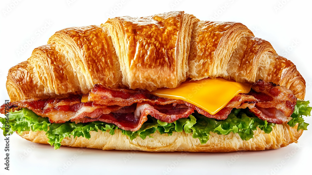 Extra-large croissant sandwich with bacon, cheese, and lettuce Extra-large croissant sandwich with bacon, cheese, and lettuce