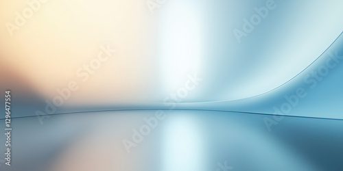 Futuristic abstract motion blur with blue color, glow warm light ray in perspective view. Soft smooth shape line, fade of color gradient. Empty space suit for modern future technology background. photo