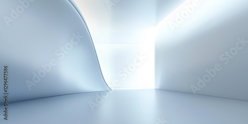 Futuristic abstract background. Blue color tone of ceiling and floor. Soft smooth light, abstract shape, curve line, fade color gradient. Nobody empty space in modern room suit for future technology b
