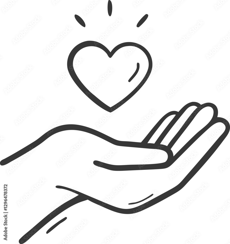 Minimalist hand holding a floating heart symbolizing care