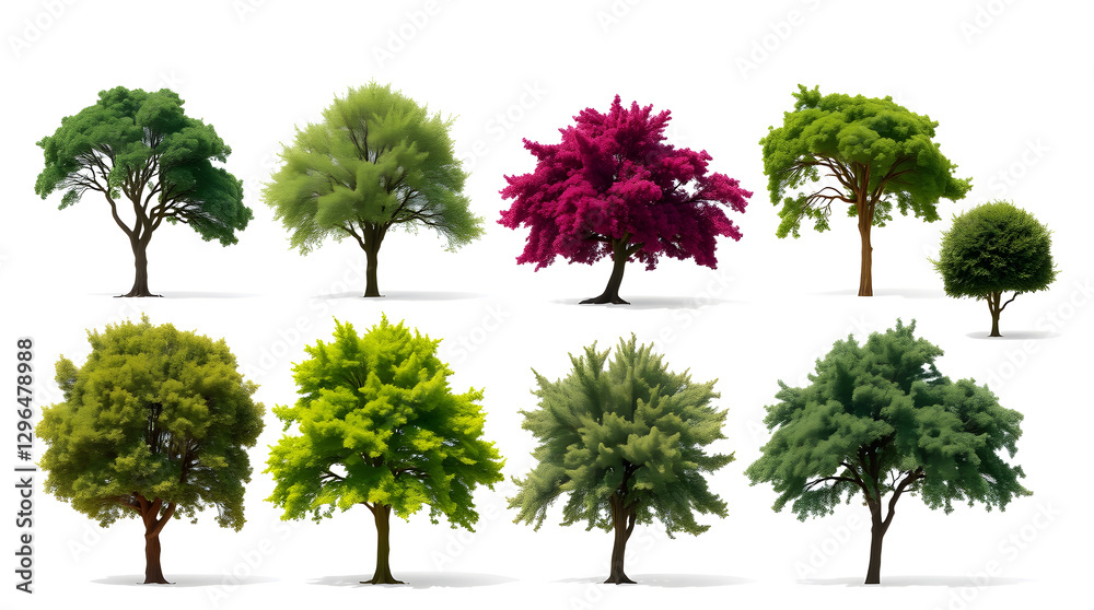 Fototapeta premium a collection of ten various tree species isolated on a white background, these images are perfect for adding realistic detail to your designs. They come in a variety of shapes and sizes.