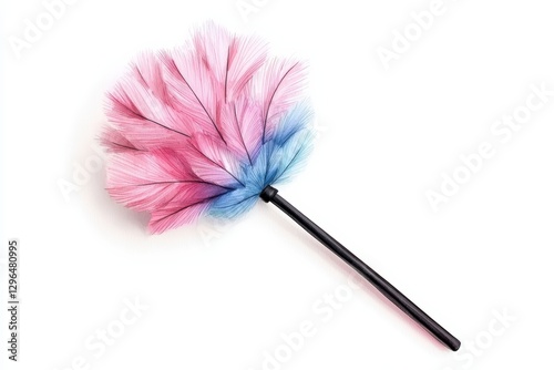 A vibrant feather duster featuring a blend of pink and blue hues, perfect for cleaning or decorative purposes.