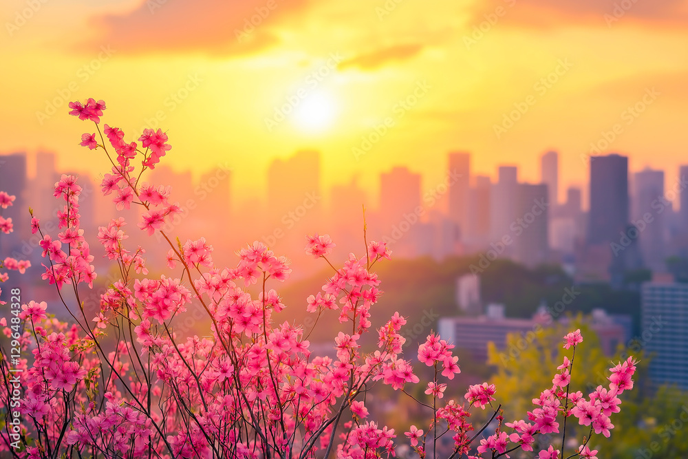 Fototapeta premium Spring urban Landscape with beautiful flowering trees