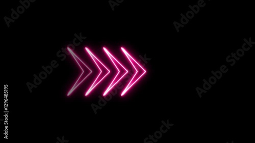 glowing neon arrow animation, right to left rendering. Glowing neon arrow pointers on black background.