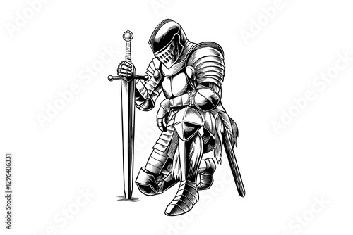 black and white illustration of a knight giving honor