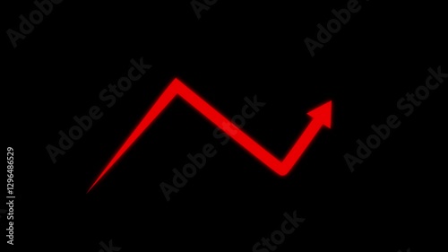  business graph arrow animation, Successful growth trend red line graph going Up, Abstract arrow down business graph icon animation.