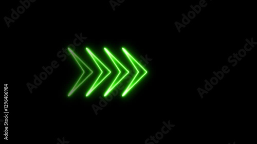 glowing neon arrow animation, right to left rendering. Glowing neon arrow pointers on black background.