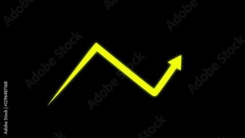  business graph arrow animation, Successful growth trend yellow line graph going Up, Abstract neon line arrow down business graph icon animation.