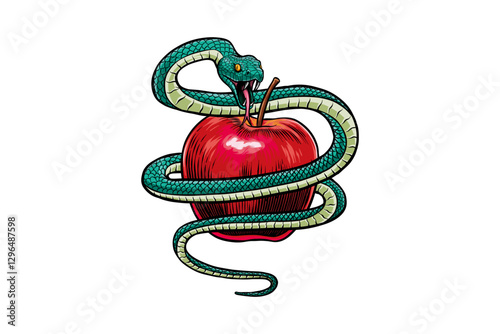 illustration of an apple guarded by a snake