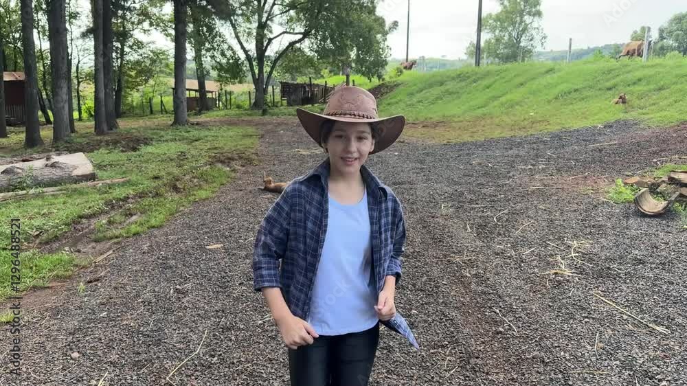 menina vaqueira usando chapéu 