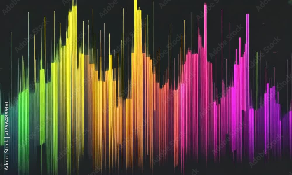 Vibrant audio waveform visualization displaying a spectrum of colors, set against a dark background Vibrant audio waveform visualization displaying a spectrum of colors, set against a dark background