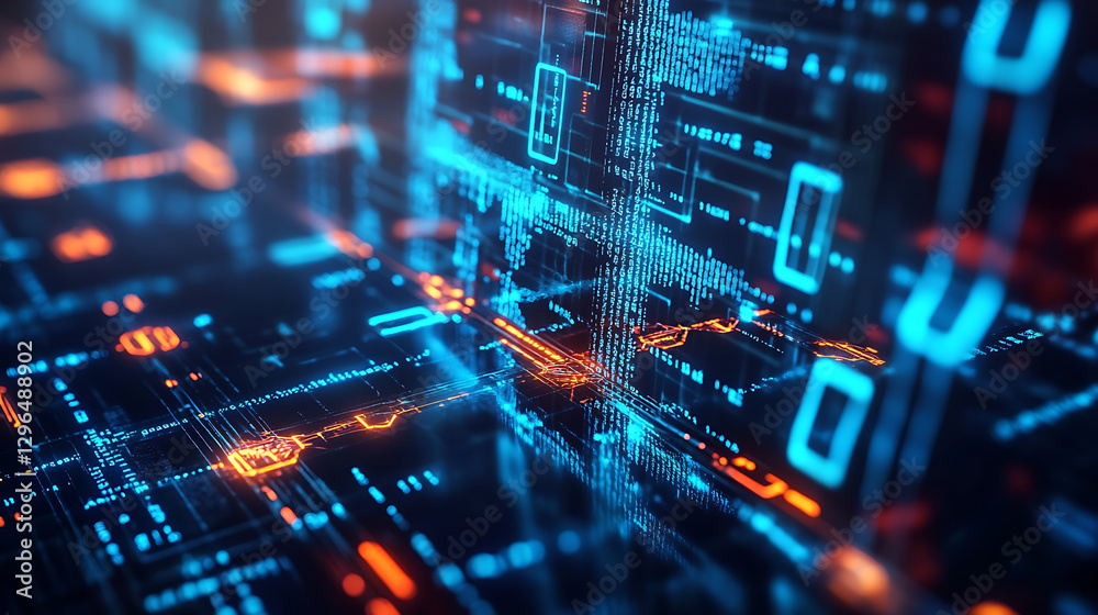 Obraz premium Blockchain technology concept, digital financial transactions in a futuristic background