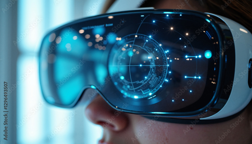 Person wearing VR headset engaged in virtual reality experience Person wearing VR headset engaged in virtual reality experience