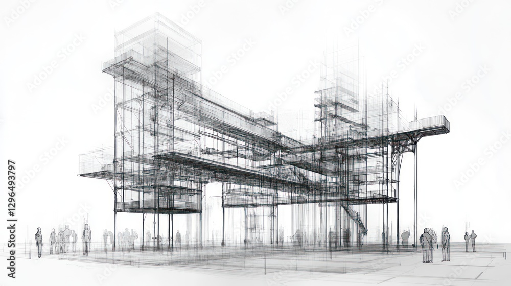 Obraz premium Futuristic building design, city, people, architectural model, construction