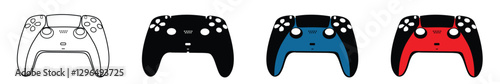 Game and gaming controller vector icon set illustration isolated on white background. Video game controller, joystick, console vector logo art work.
