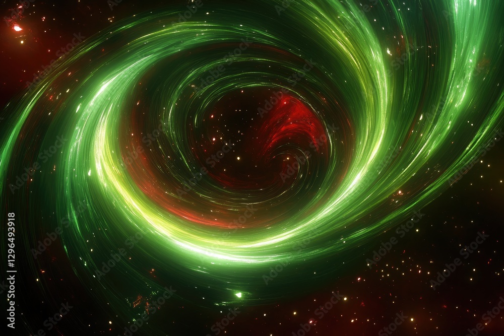 Obraz premium Abstract Cosmic Swirl of Green and Red Nebulae in Space a Stunning Celestial Vortex of Glowing Gas and Dust
