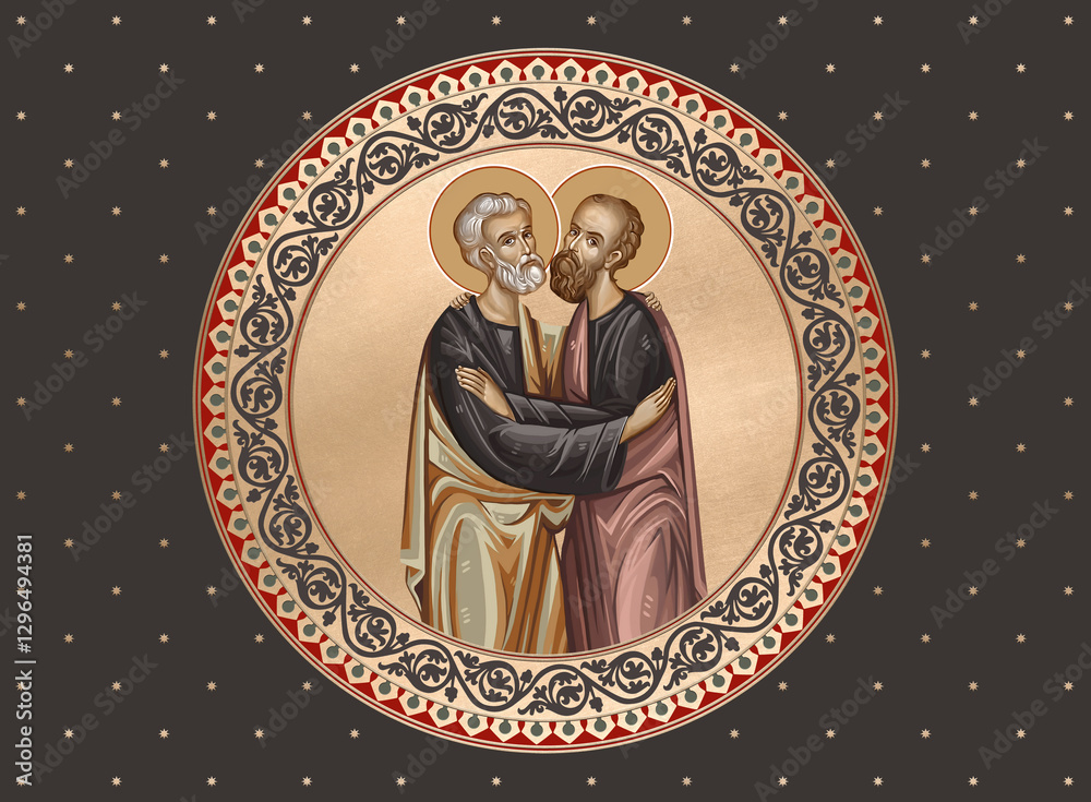 Fototapeta premium Saints Peter and Paul. Decorative vintage dome illustration in Byzantine style